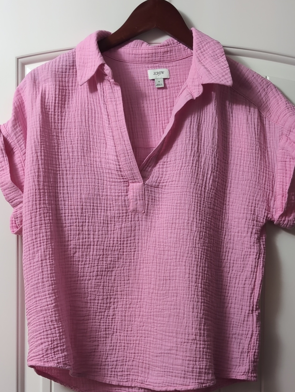 J. Crew Pink Textured Gauze Popover Tunic
